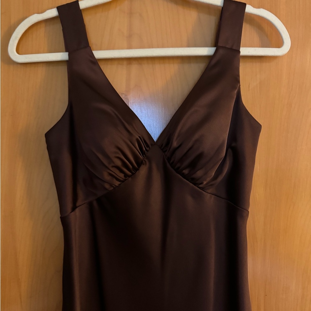 Revelry Brown Satin V-Neck Sleeveless Bridesmaid Dress